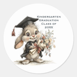  Cute Kindergarten Graduation Bunny Design Classic Round Sticker