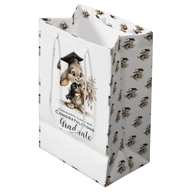  Cute Kindergarten Graduation Bunny Design Medium Gift Bag (Front Angled)