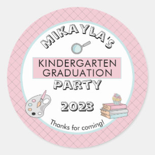 Cute Kindergarten Graduation Name   Year   School Classic Round Sticker