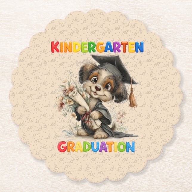  Cute Kindergarten Graduation Puppy Illustration Paper Coaster (Front)