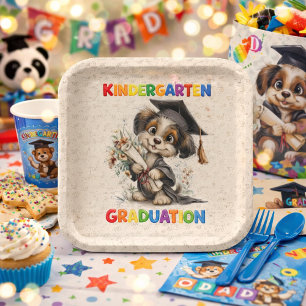  Cute Kindergarten Graduation Puppy Illustration Paper Plate
