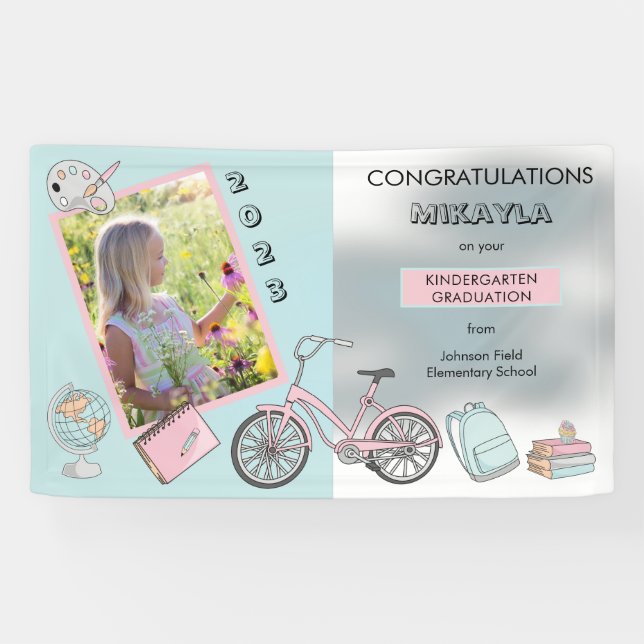 Cute Kindergarten Photo Girl Congratulations Banner (Horizontal)