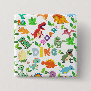 Cute Kinds of Dinosaurs Seamless 15 Cm Square Badge