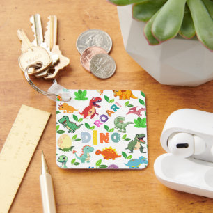 Cute Kinds of Dinosaurs Seamless Key Ring