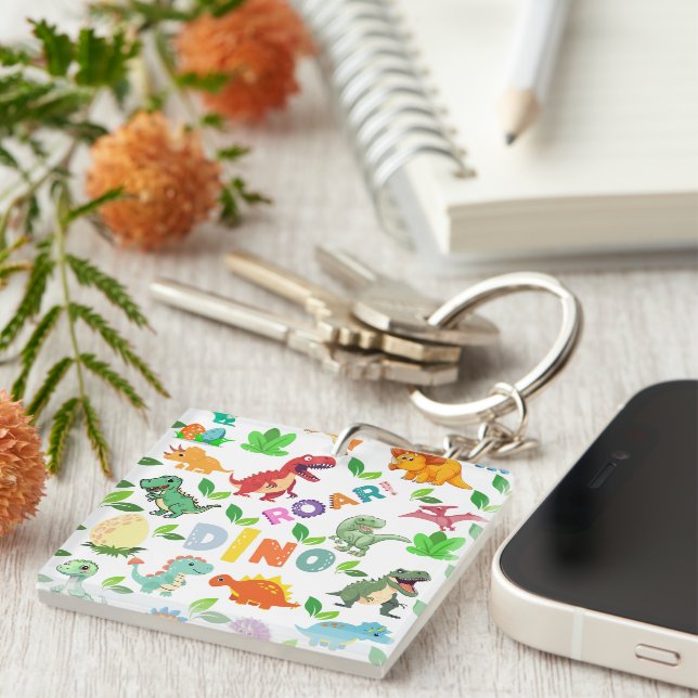 Cute Kinds of Dinosaurs Seamless Key Ring (Front Right)