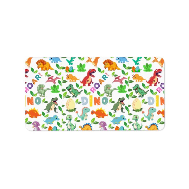 Cute Kinds of Dinosaurs Seamless Label (Front)