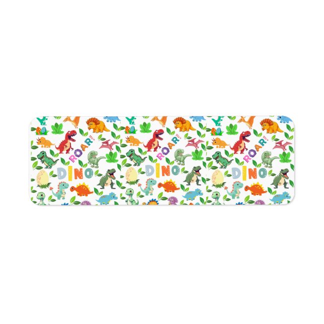 Cute Kinds of Dinosaurs Seamless Return Address Label (Front)