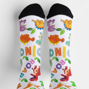 Cute Kinds of Dinosaurs Seamless Socks