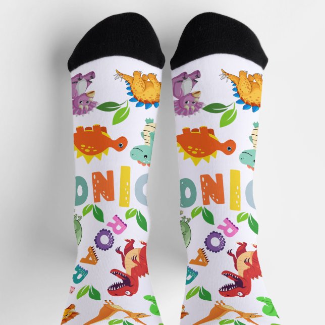 Cute Kinds of Dinosaurs Seamless Socks (Top)