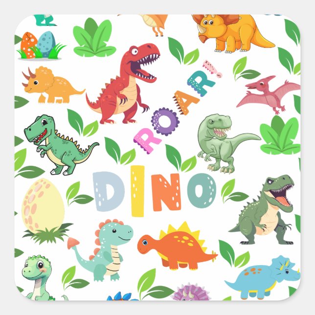 Cute Kinds of Dinosaurs Seamless Square Sticker (Front)