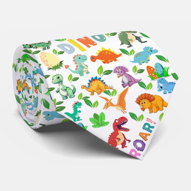 Cute Kinds of Dinosaurs Seamless Tie (Rolled)