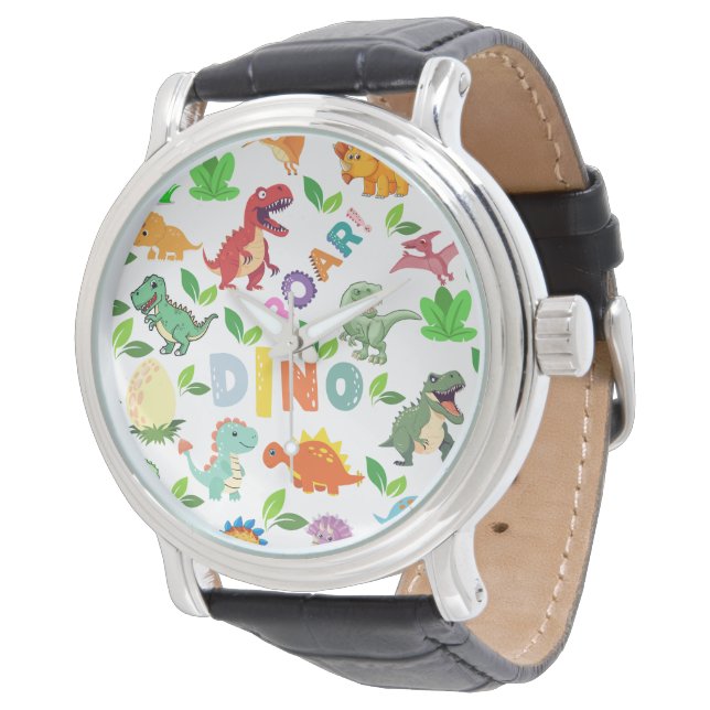 Cute Kinds of Dinosaurs Seamless Watch (Angled)