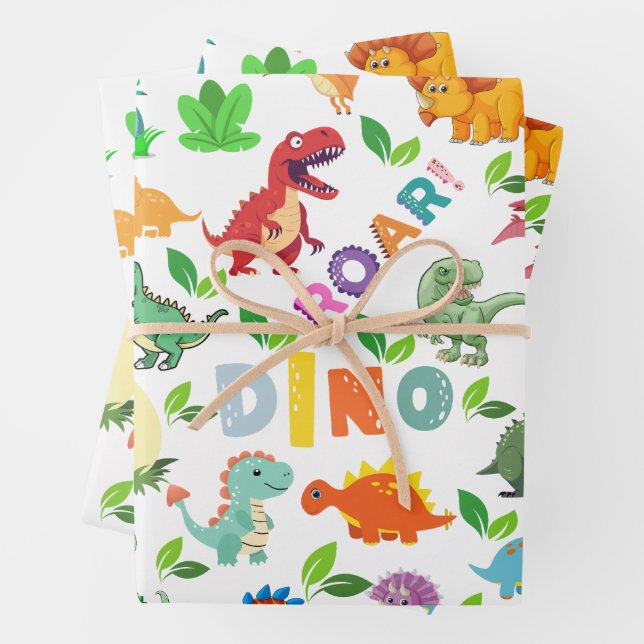 Cute Kinds of Dinosaurs Seamless Wrapping Paper Sheet (In situ)