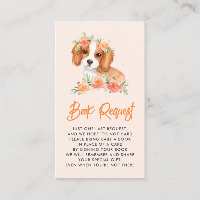 Cute King Charles Spaniel Peach Baby Book Request Enclosure Card (Front)