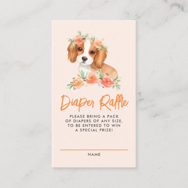 Cute King Charles Spaniel Peach Baby Diaper Raffle Enclosure Card (Front)