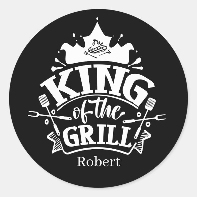 Cute King grill add name word art  Classic Round Sticker (Front)