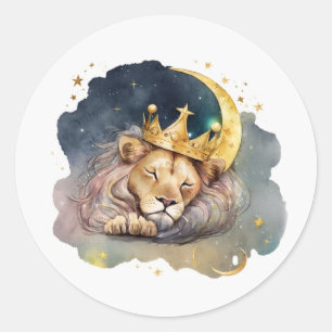 Cute king Lion Sleeping On The Moon Classic Round Sticker