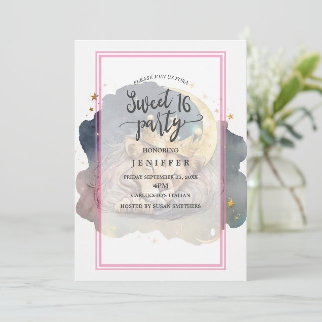 Cute  king Lion Sleeping On The Moon               Invitation (Standing Front)