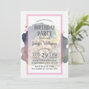 Cute  king Lion Sleeping On The Moon               Invitation