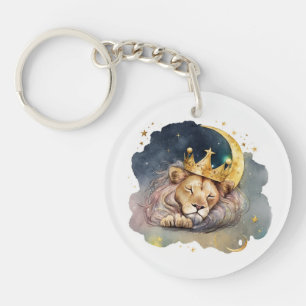 Cute  king Lion Sleeping On The Moon               Key Ring