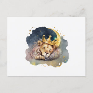 Cute  king Lion Sleeping On The Moon               Postcard