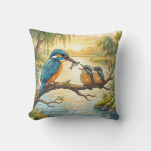 Cute Kingfisher And Chicks River and Lake Animals  Cushion