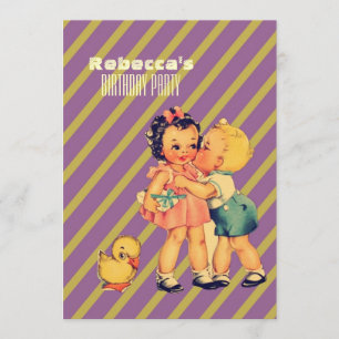 cute kiss kids retro children birthday party invitation