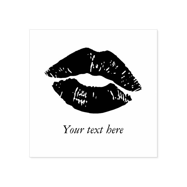 Cute Kiss Lipstick Print Add Your Text Rubber Stamp (Imprint)