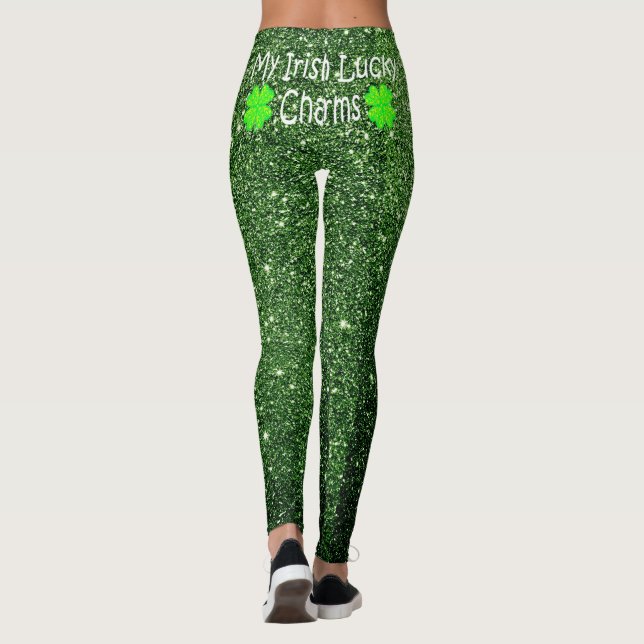 Cute Kiss My Lucky Charms Irish green glitter Leggings (Back)