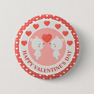 Cute Kissing Bear Couple Valentine's Day 6 Cm Round Badge