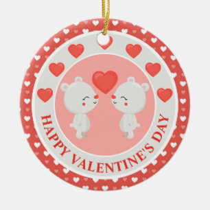 Cute Kissing Bear Couple Valentine's Day Ceramic Ornament