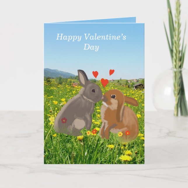 Cute Kissing Bunnies Valentines Holiday Card (Front)