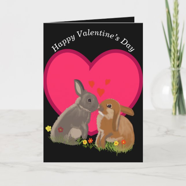 Cute Kissing Bunnies Valentines Holiday Card (Front)