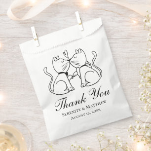 Cute Kissing Cats Black White Thank You Wedding Favour Bag