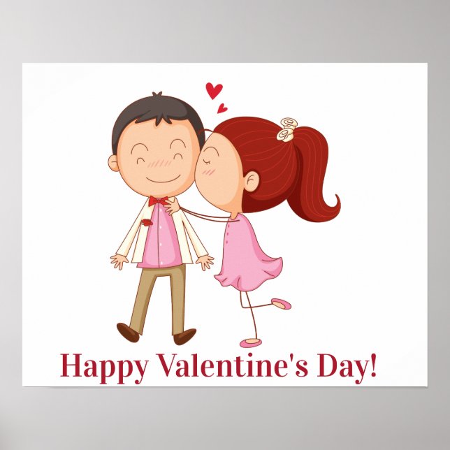 Cute Kissing Couple Customisable Valentine Poster (Front)