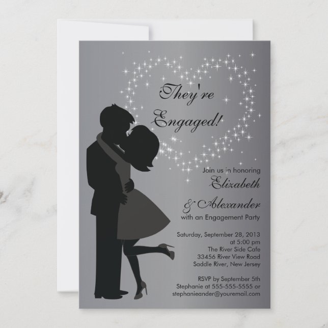Cute Kissing Couple in Love Engagement Party Invitation (Front)