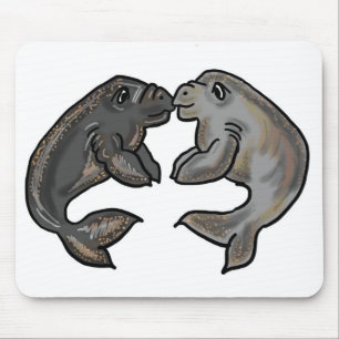 Cute kissing manatees design mouse pad