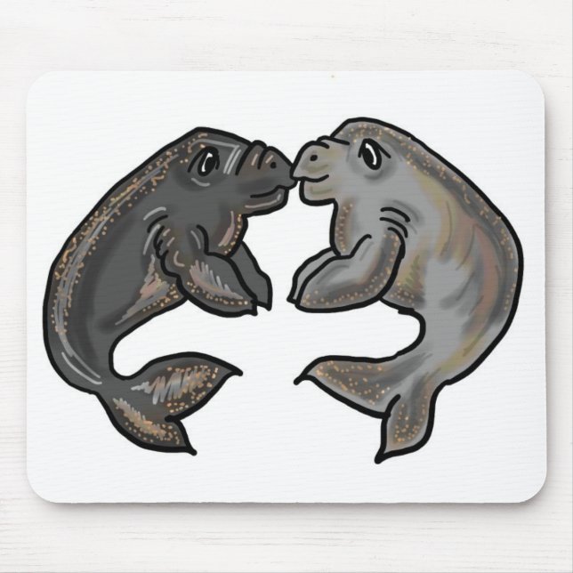 Cute kissing manatees design mouse pad (Front)