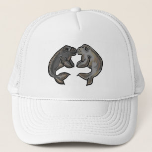 Cute kissing manatees design trucker hat