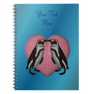 Cute Kissing Penguins Pink Heart Personalised  Notebook