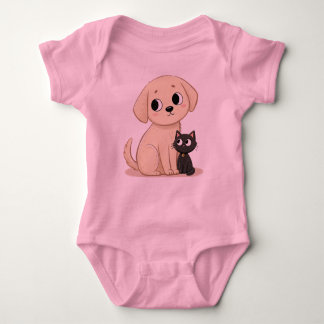 Cute Kitbull Design – Heartwarming Animal Duo. Baby Bodysuit