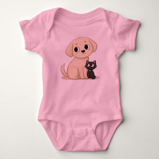 Cute Kitbull Design – Heartwarming Animal Duo. Baby Bodysuit (Front)