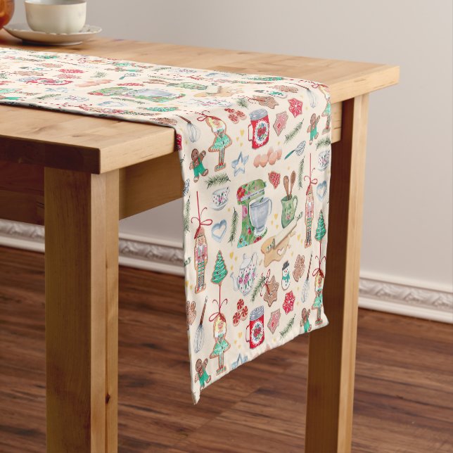 Cute kitchen backing nutcracker cookies short table runner (In Situ)