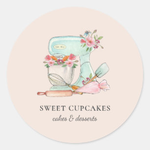 Cute Kitchen mixer with flowers Bakery   Classic Round Sticker