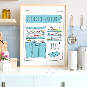 Cute Kitchen Playful Drawing Personalised Name Poster