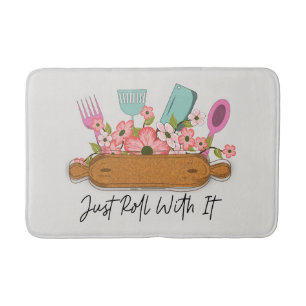 Cute kitchen rolling pin word art  bath mat