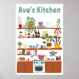 Cute Kitchen Shelves CUSTOM NAME Illustration Art Poster