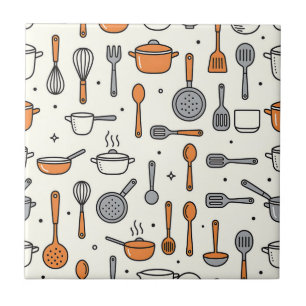 Cute Kitchen Tools Pattern Ceramic Tile