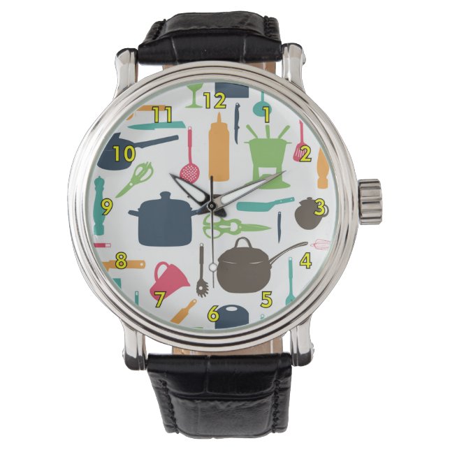 Cute Kitchen Tools Silhouette Illustration Watch (Front)