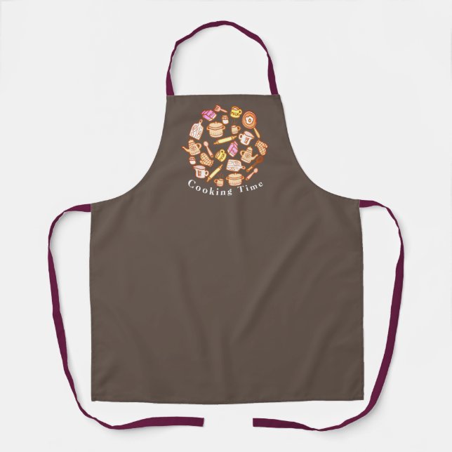 Cute Kitchenware Brown Apron (Front)